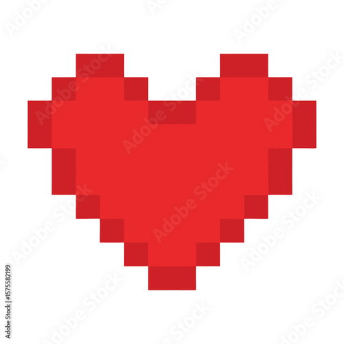 Pixelated Red Heart Icon with Blocky Design, Retro 8-bit Style for Game and App UI