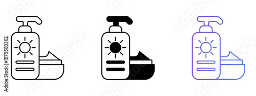 Sun Lotion Icon Set – Line, Glyph, and Gradient Styles