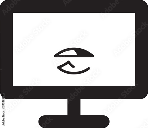 A minimal flat design illustration of a computer monitor displaying an eye icon, useful for technology and security concepts in web graphics.