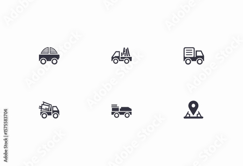 Various truck and vehicle icons in simple line style  
