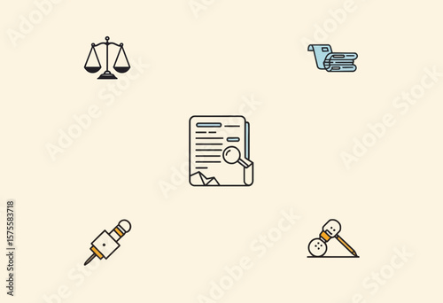 Icons representing legal, medical, and veterinary concepts on beige background  