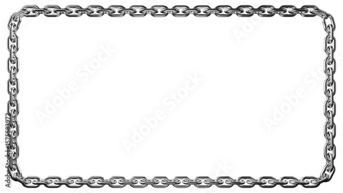 Isolated frame crafted from interconnected silver chain links against a stark transparent background offers graphic possibilities.