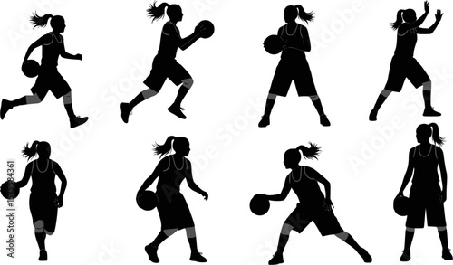 Basketball female silhouettes. vector images of female basketball silhouettes. EPS 10 version.