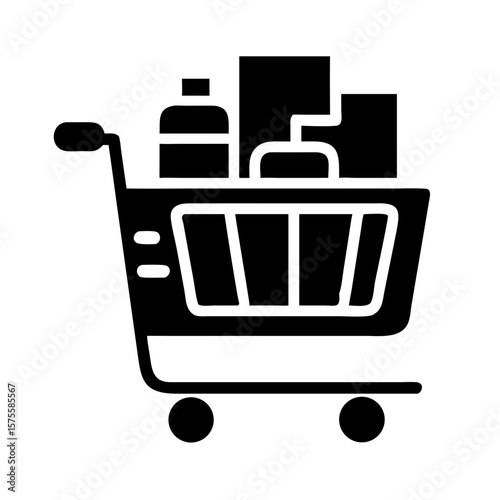 Shopping Cart Icon Full Cart of Groceries and Household Items