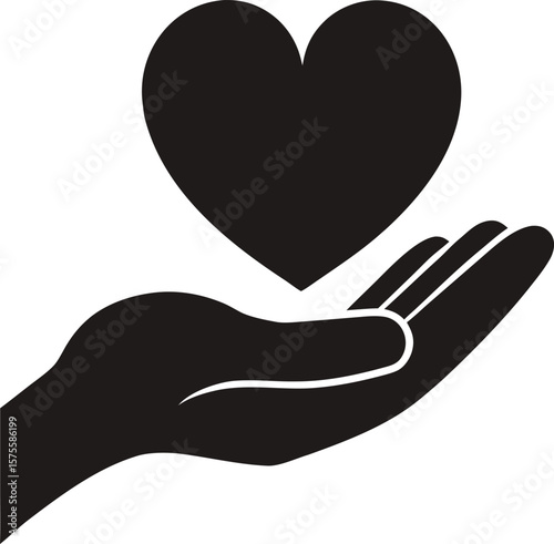Hand Holding Heart Icon Black Silhouette Graphic