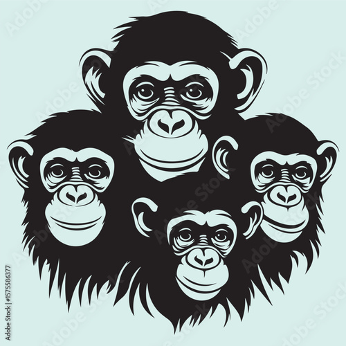 Chimpanzee Family Group Silhouette