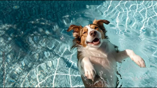 Happy Dog Floating Joyfully in a Pool on a Sunny Day

