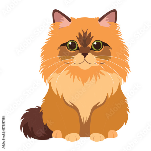 Fluffy Ginger Persian Cat Sitting Isolated Illustration