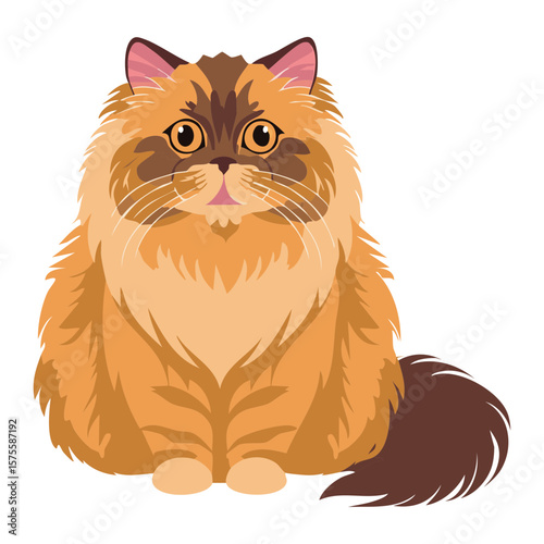 Long-haired Bi-color Cat Posing Illustration