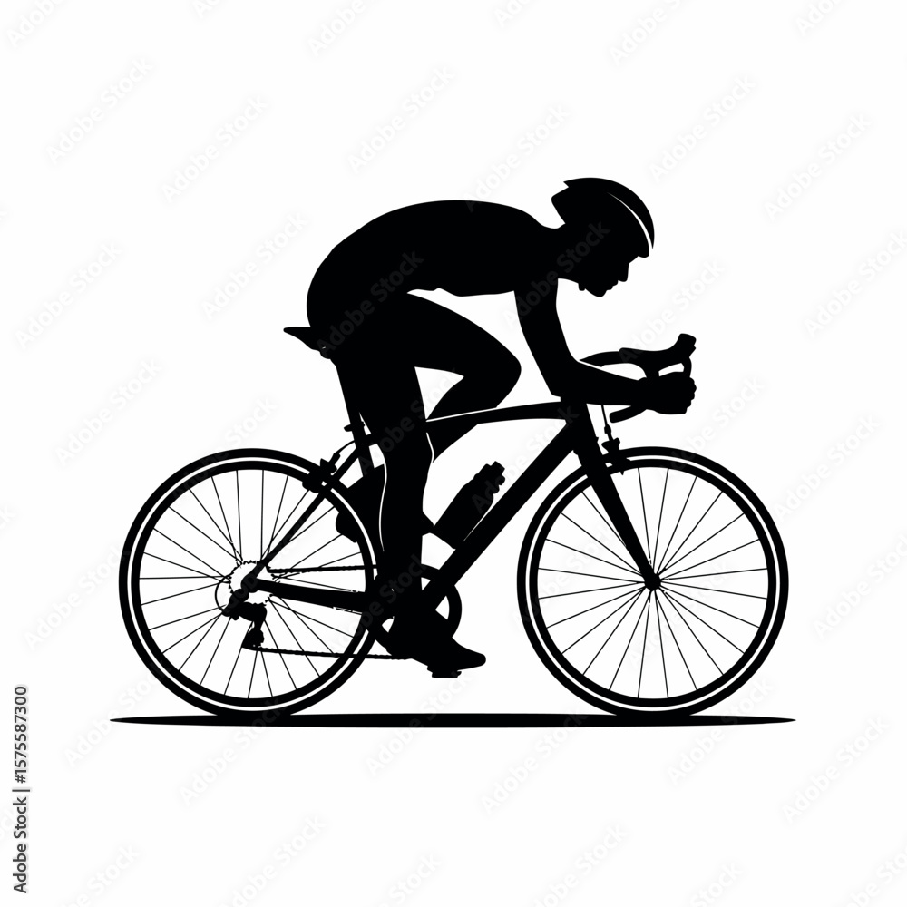 Obraz premium Silhouette of a cyclist riding a road bike vector illustration for sports and fitness themes isolated on white background perfect for logo or icon