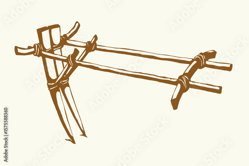 Vector drawing. Old wooden plow