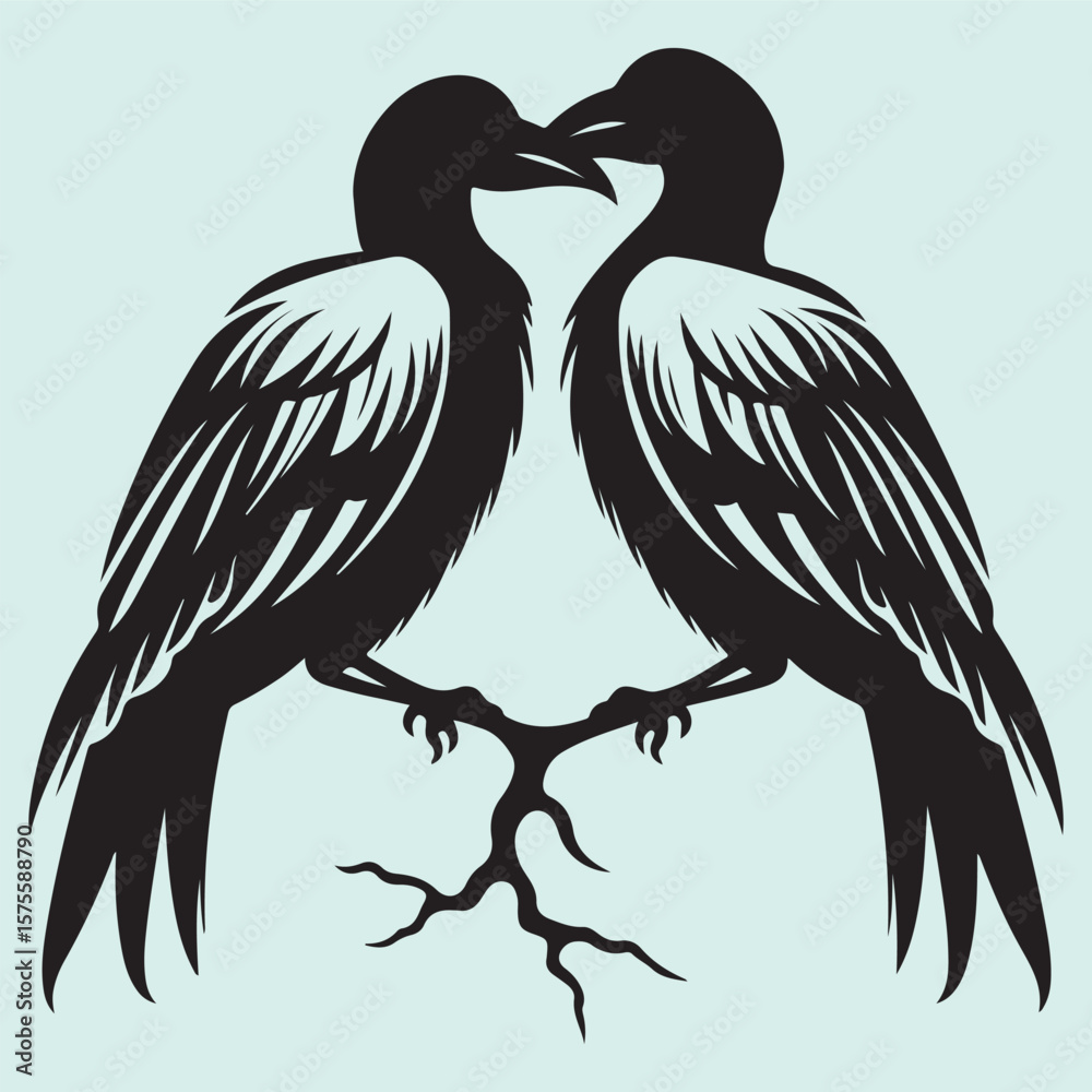 Fototapeta premium Vultures on Branch Silhouette