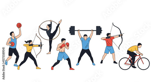 Diverse group of athletes engaged in various sporting activities demonstrating health and fitness