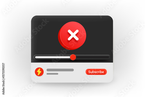 Online video player with cross sign. 3d Vector concept