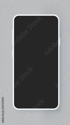 Modern mobile phone with black screen isolated on grey background. 3d vector mockup