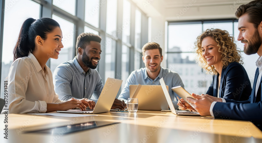 Obraz premium Diverse Business Team Collaborating and Working Together in Modern Office