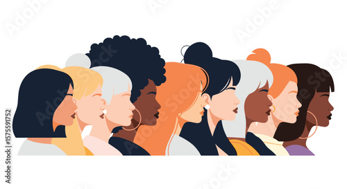 Diverse group of women standing together advocating for equality and empowerment