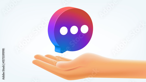 Internet messenger application 3d button with the hand. Vector editorial illustration.
