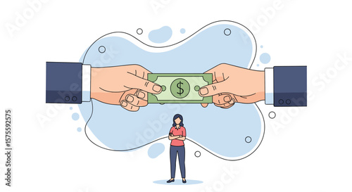Financial transaction between two parties with a person watching the exchange