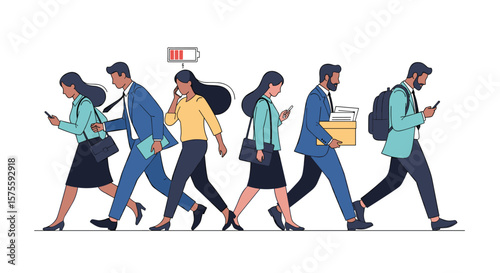 Professionals exhausted and drained by constant digital connection and overwork