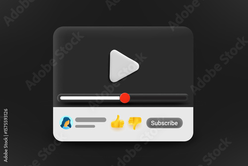Internet video player with thumbs up symbols. 3d Vector illustration
