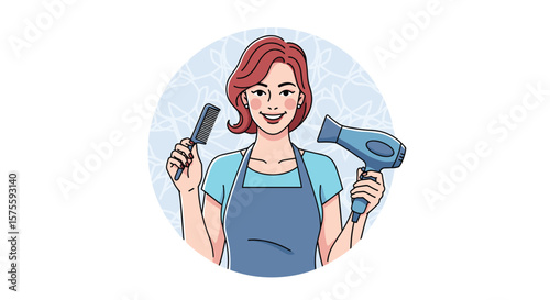 Professional stylist offers hair care services with styling tools including dryer and comb