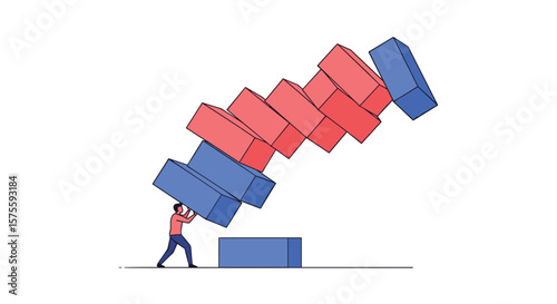 Human support preventing building blocks falling down and causing instability