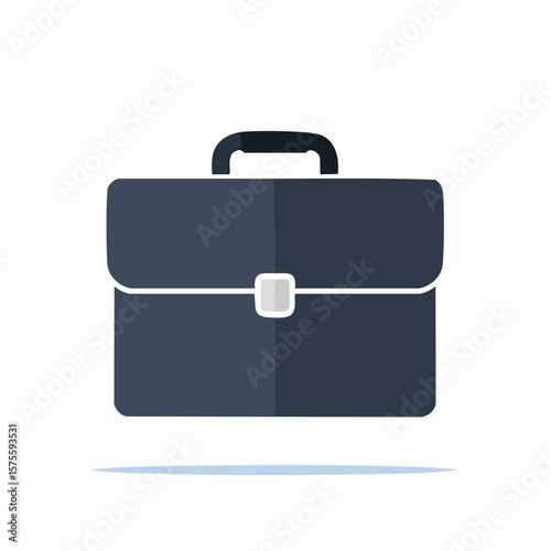 Simple flat illustration of a dark blue briefcase with a handle and clasp.
