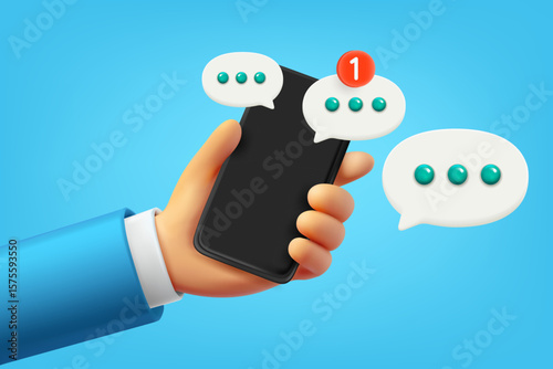 Digital messaging via smartphone. 3d vector concept