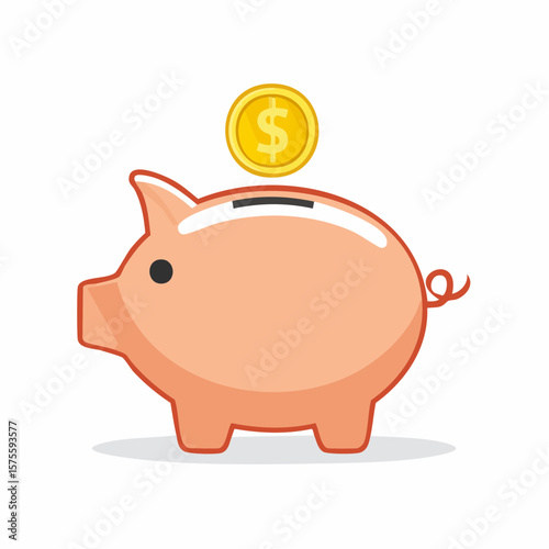 Cartoon piggy bank with a golden coin, illustrating saving money.