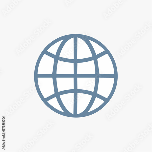 Stylized globe icon with blue grid lines on a white background, representing global connectivity.