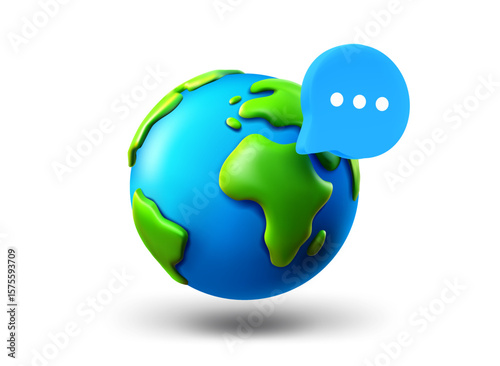 The Earth with speech bubble icon isolated on white background. 3d vector illustration