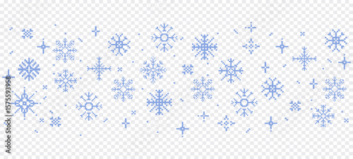 Pixel snowflake border winter retro pixilated 8 bit game stamp. Y2k snow divider, minimal and simple. Holiday flake ornament. Simple crystal ornament