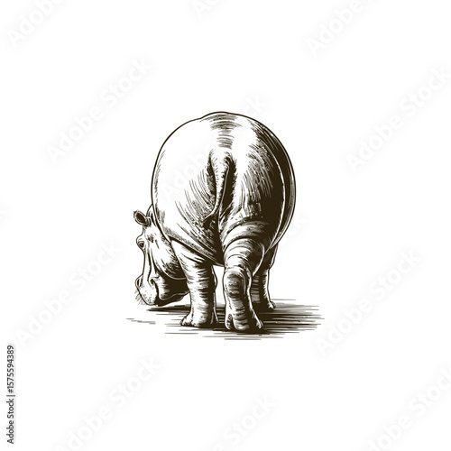 Vintage engraving woodcut hippopotamus vector illustration art design