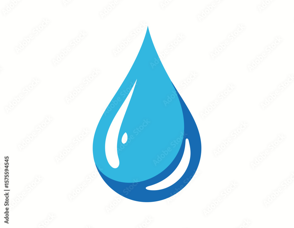 A stylized blue water droplet with a white highlight, isolated on a white background.