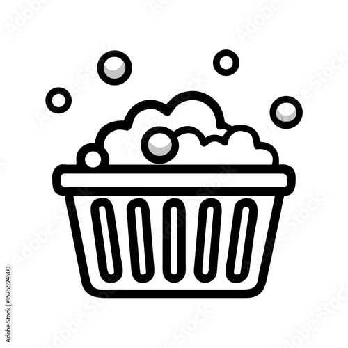 Laundry Basket with Bubbles and Foam Icon for Washing and Cleaning Services