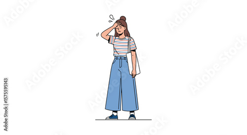 Young woman feeling hot overwhelmed stressed exhausted holding her forehead