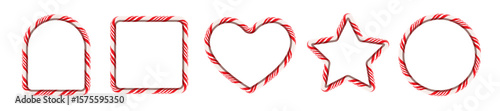 Christmas candy cane frame collection vector cartoon style for party poster, greeting card, banner advertising, promotion, sale billboard, cinema, bar show, restaurant. 10 eps