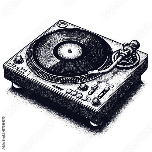 Turntable, black and white vector illustration