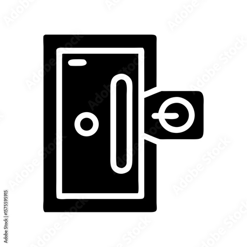 Modern door lock and knob design in black silhouette style, security concept, 
