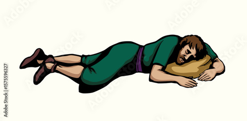 Vector drawing. Ancient sleeping man