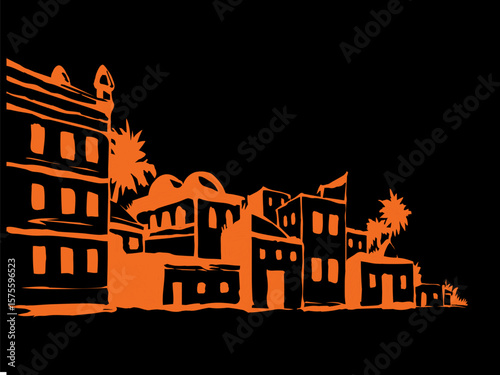 Ancient Arabic city. Vector drawing