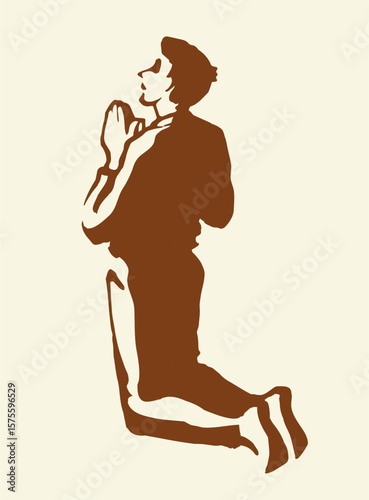 Vector drawing. Adult praying man