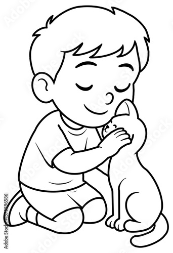 My Furry Friend Cute Boy and Cat