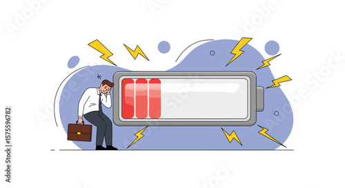Business man tired low battery energy exhaustion corporate life stress