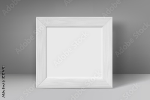 Blank grey wood frame with white paper. 3d vector mockup