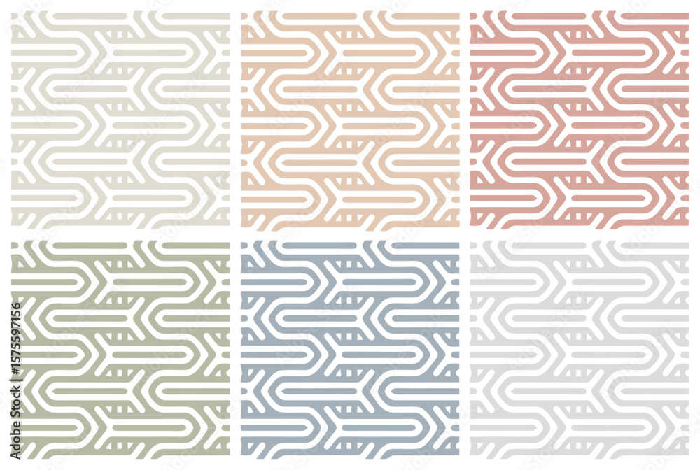 Fototapeta premium Abstract geometric seamless pattern set in pastel colors collection for design
