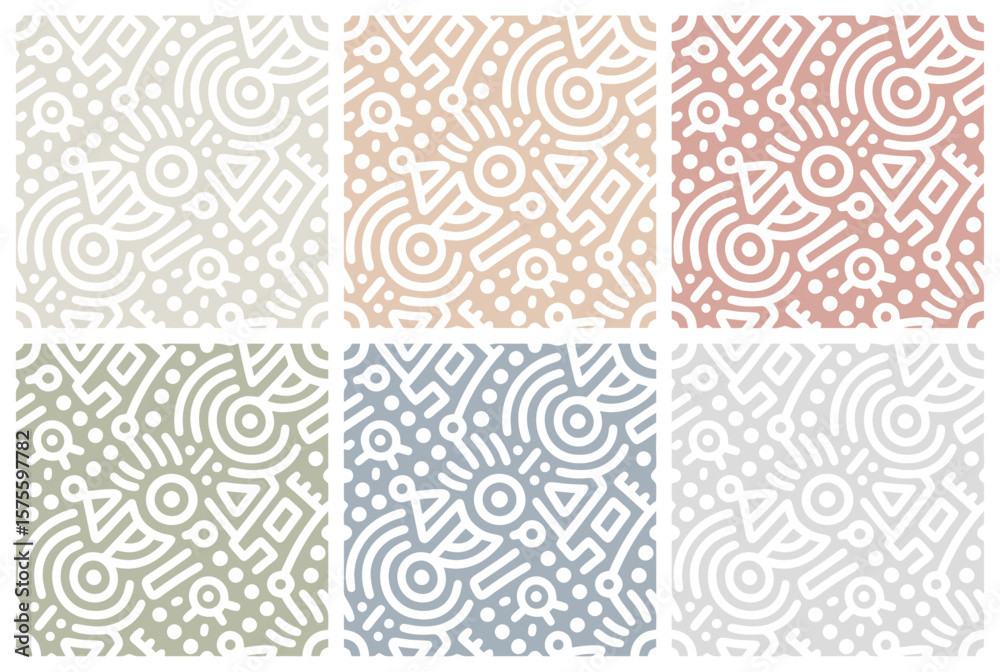 Fototapeta premium Abstract geometric seamless pattern set in pastel colors collection for design