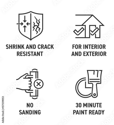 Spackling icons - 30 minute ready, No sanding, interior exterior, Shrink, Crack Resistant