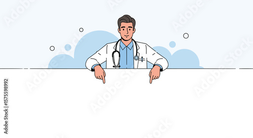 Expert medical advice from caring doctor pointing to information below